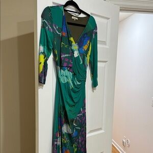 Etro Green and Purple Long Sleeve Dress